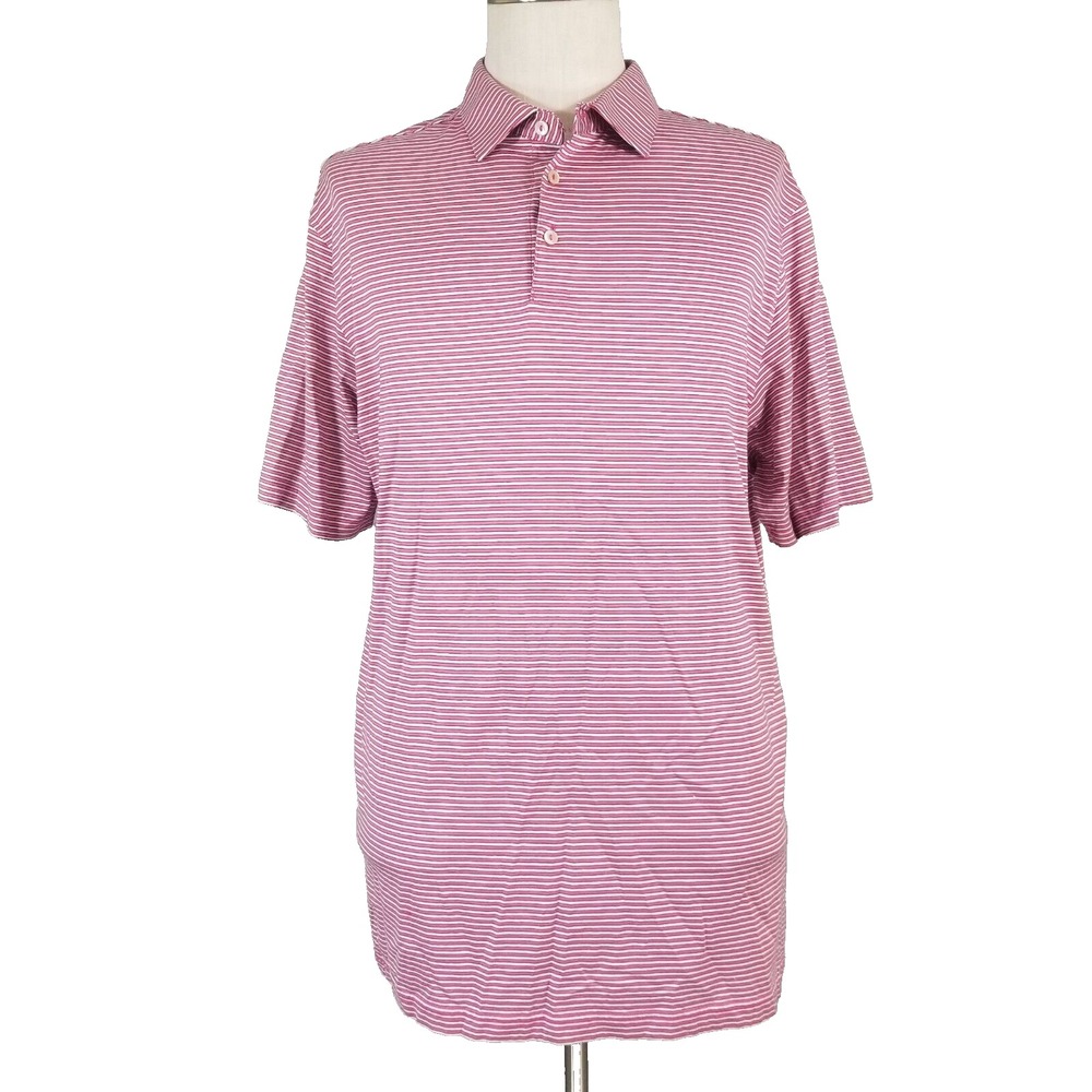 Peter Millar Polo Mens XL Pink Slammer and Squire Stripe Golf Short Sleeve Shirt